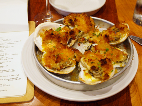 Broiled oysters.