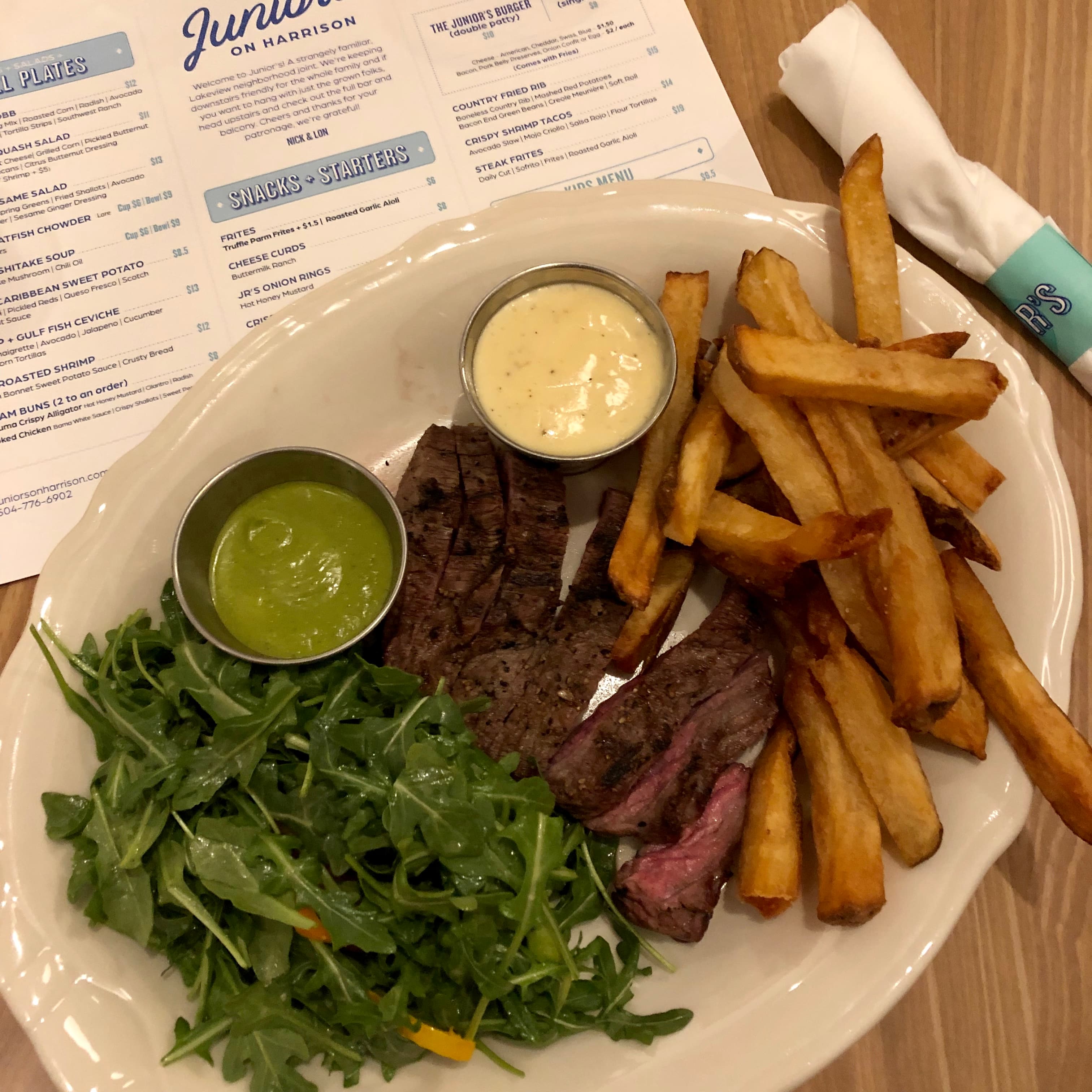 Junior's On Harrison. Two Faces. One Menu.